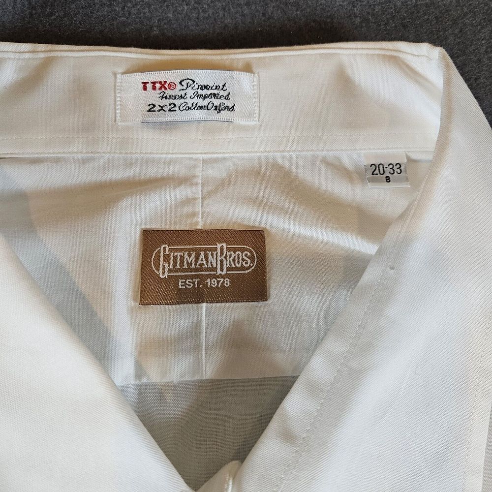 Gitman Brothers 20-33 Solid White 100% Cotton Oxford Dress Shirt Made In USA